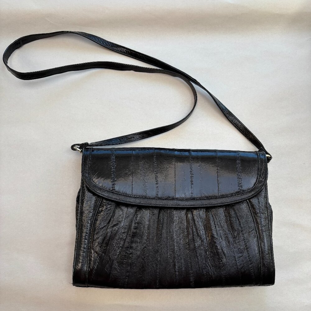 Vintage Black Eel Skin Clutch with Strap